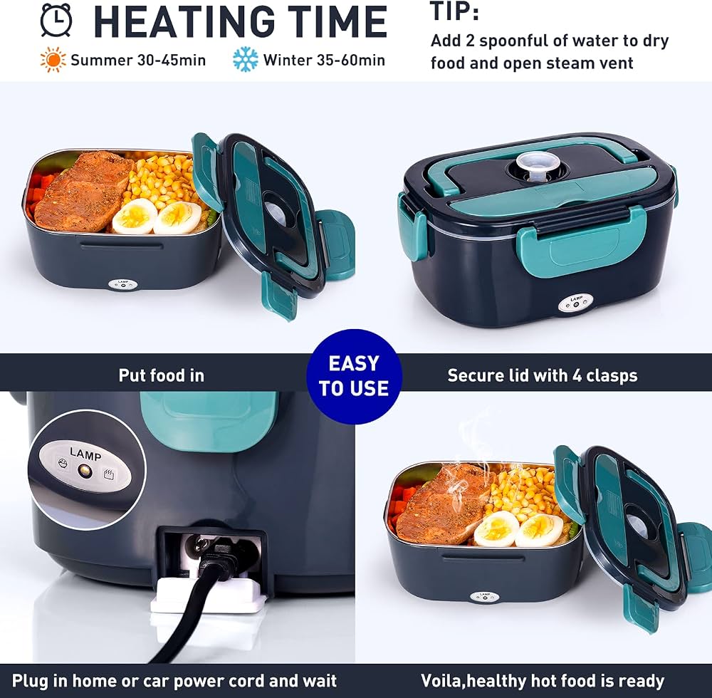 Portable Electric Lunch Box Food Warmer – Heated Lunch Box for Office, Car & Travel