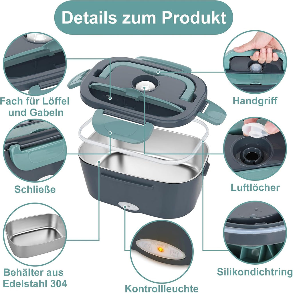 Portable Electric Lunch Box Food Warmer – Heated Lunch Box for Office, Car & Travel