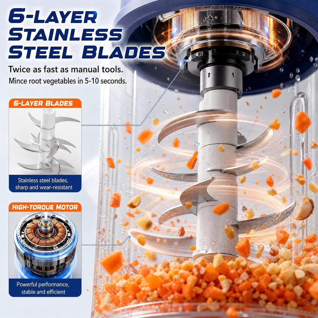 Cordless Electric Mini Garlic Chopper – 6-Blade Food Processor