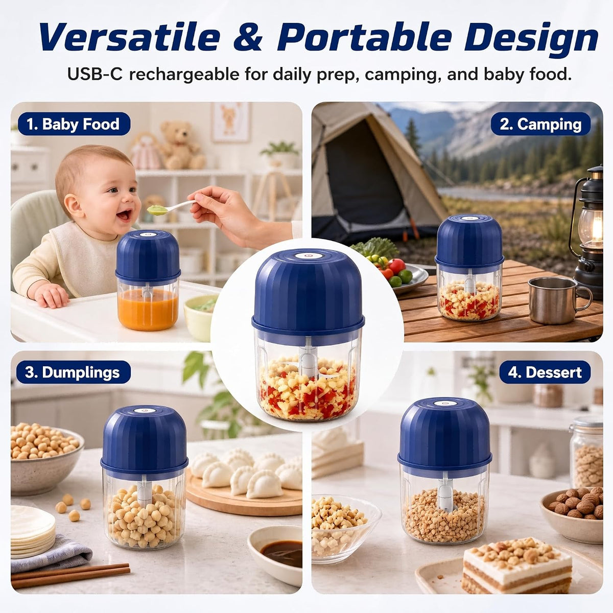 Cordless Electric Mini Garlic Chopper – 6-Blade Food Processor