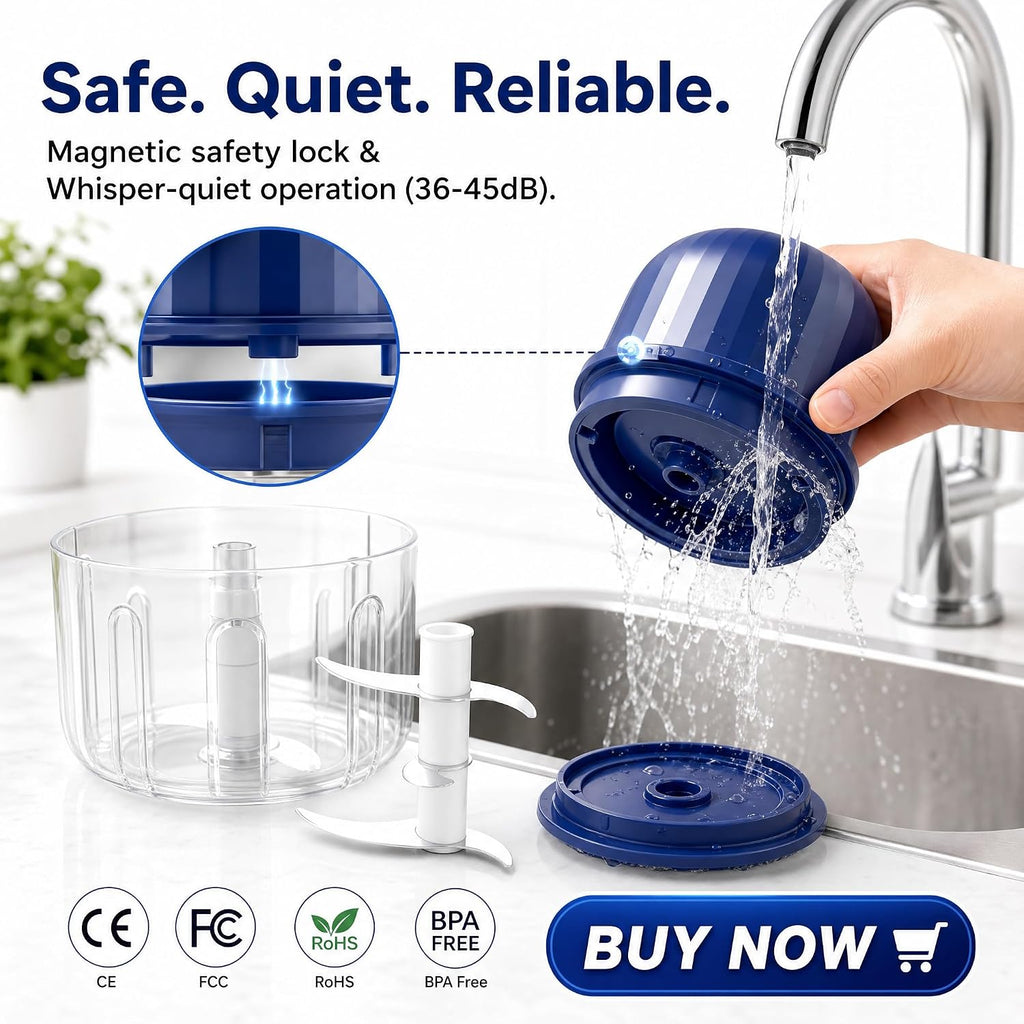 Cordless Electric Mini Garlic Chopper – 6-Blade Food Processor