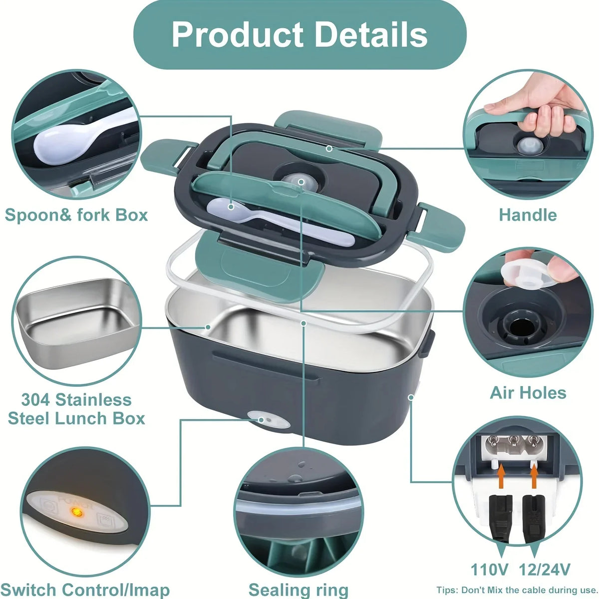 Portable Electric Lunch Box Food Warmer – Heated Lunch Box for Office, Car & Travel