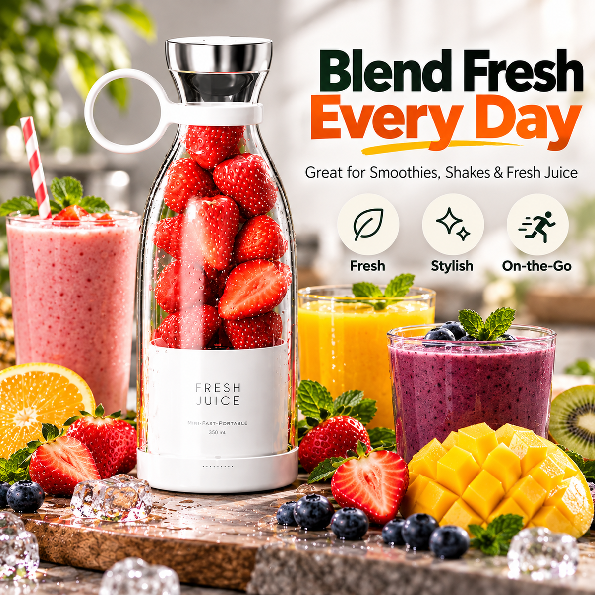 Portable Blender – Rechargeable Mini Juicer for Smoothies & Shakes