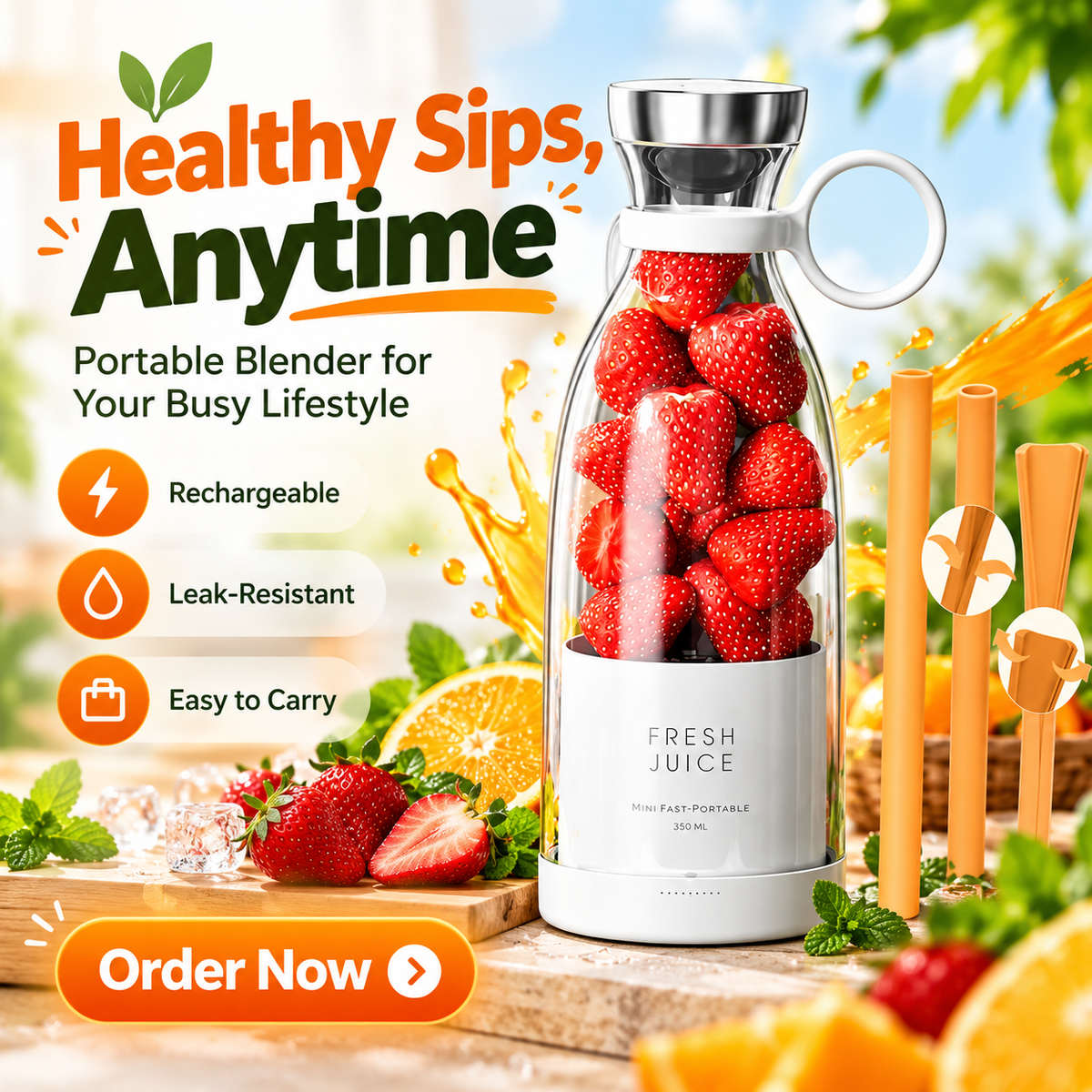 Portable Blender – Rechargeable Mini Juicer for Smoothies & Shakes